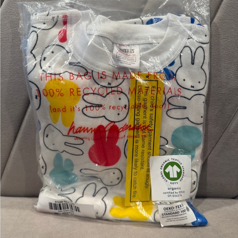 Hanna Andersson Miffy Organic Cotton Pajama Set - White with Red Yellow Blue - Picture 2 of 4
